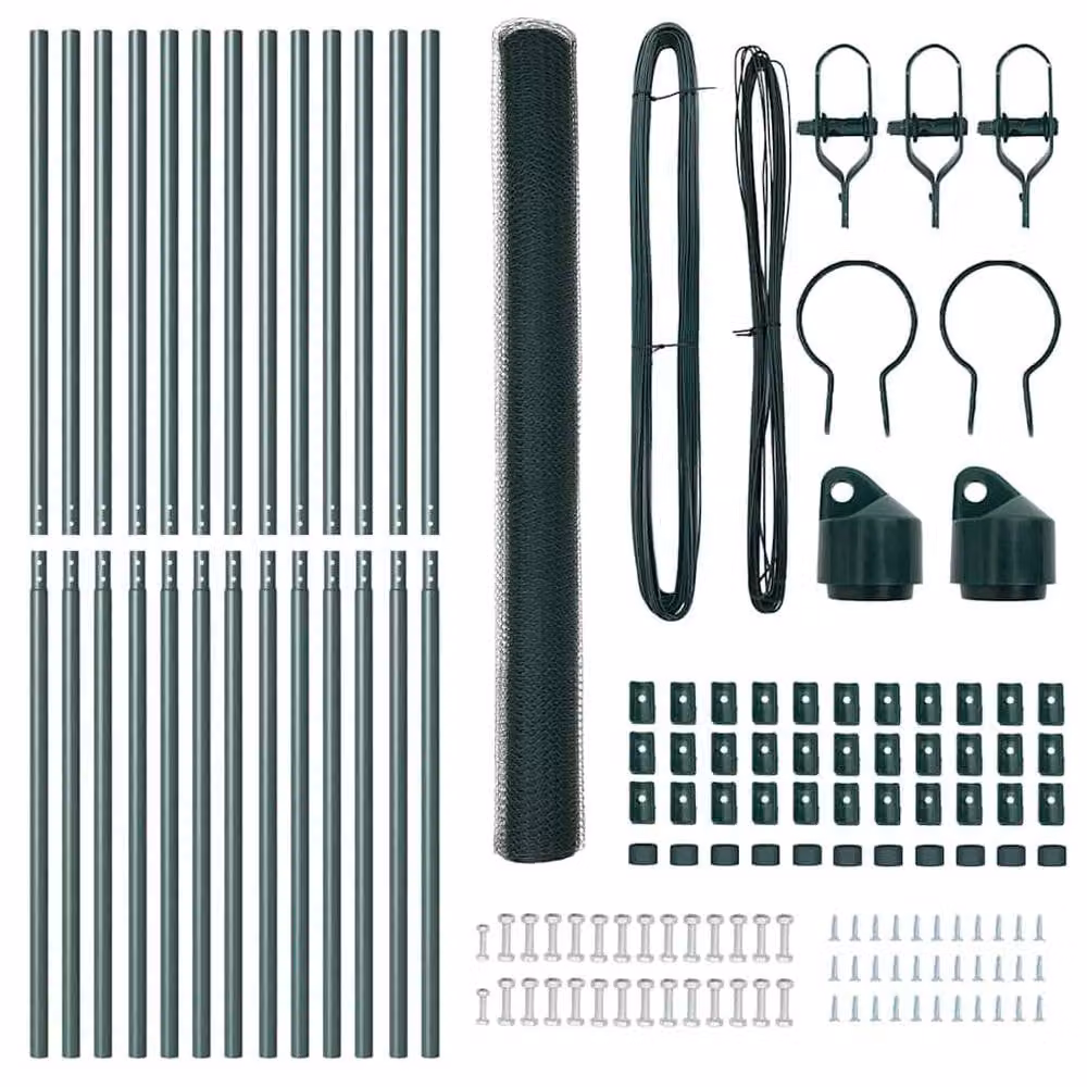 Berkfield Home Set of 2 Green Powder-Coated Metal Fencing, Length: 25 m, Height: 1.5 m – 2