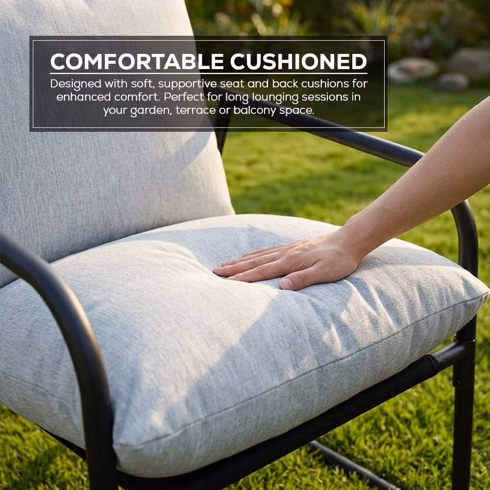 Alivio 3-Piece Modern Metal Garden Furniture Set with Cushions in Grey – 3