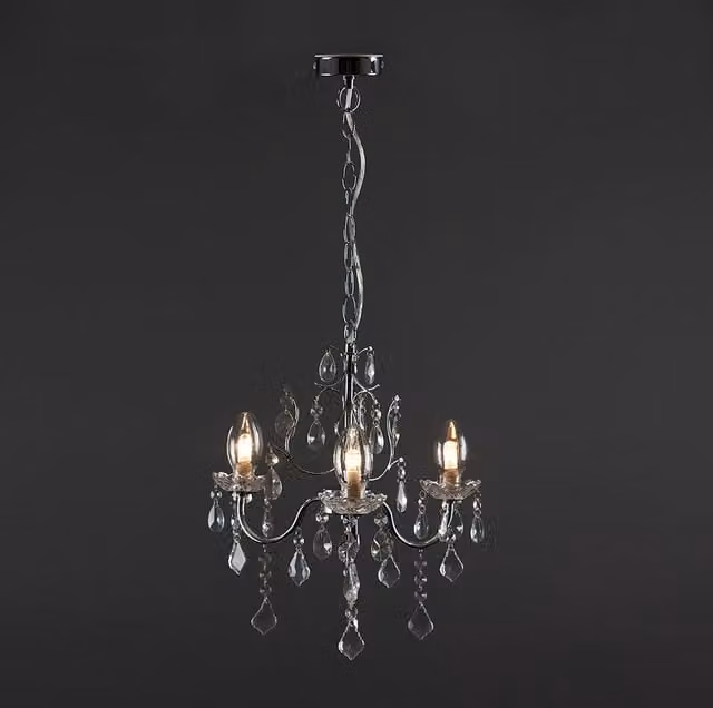 ValueLights Varuna IP44 Glass Droplet Bathroom Chandelier Pendant Ceiling Light in Chrome and Transparent