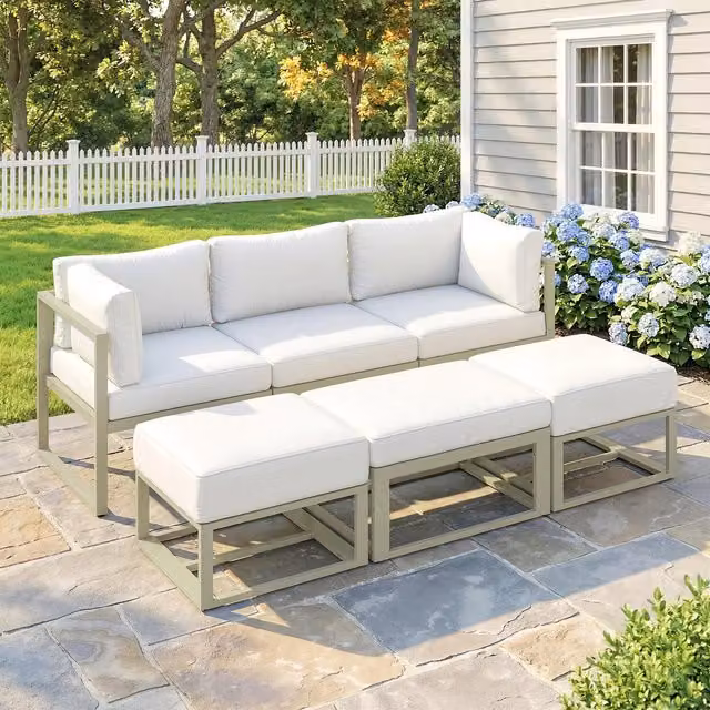 Outsunny 6 Piece All-Aluminium Outdoor Sectional Sofa Set in Cream
