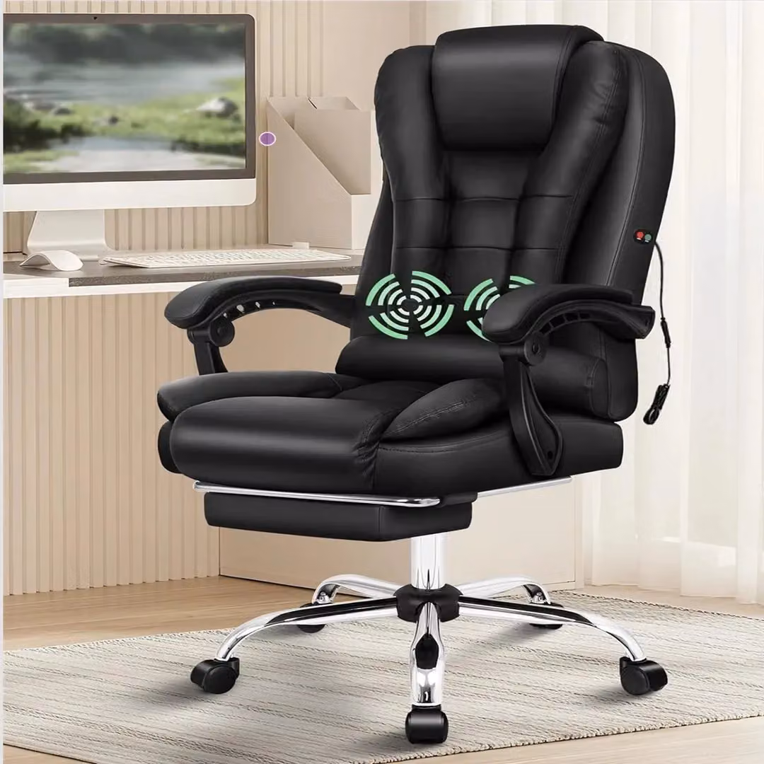 Hinsinc Executive High Back Office Swivel Chair with 2-Point Massage in Black Synthetic Leather – 2