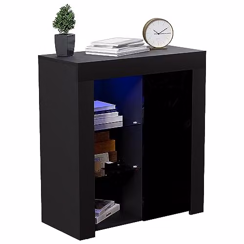 Vida Designs Azura Modern High Gloss 1 Door LED Sideboard in Black with Integrated RGB Lighting, W/D/H: 75 x 35 x 83 cm – 4