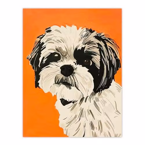 Artery8 Shih Tzu Portrait Wall Art Poster Print in Orange, 18 x 24 Inch