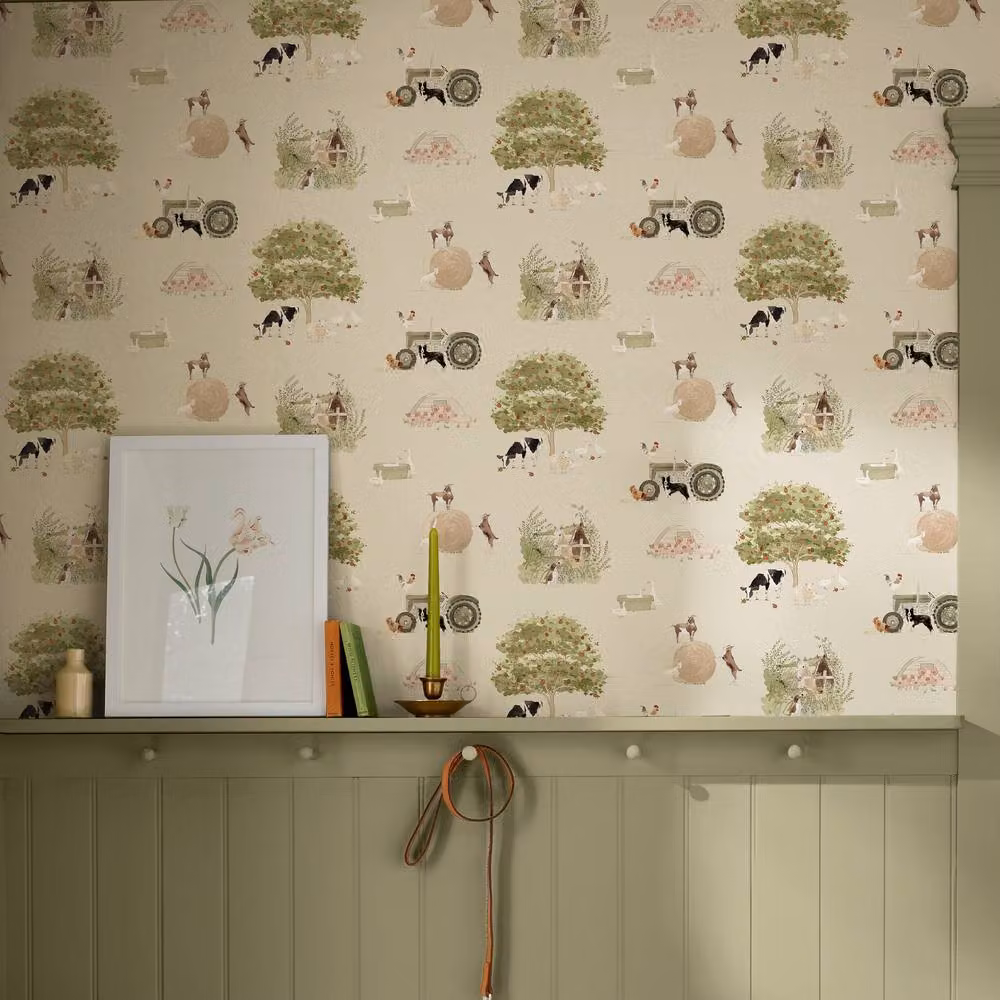 Sophie Allport Farm Friends Hambleton Sage Wallpaper in Green, W: 52 cm – 2