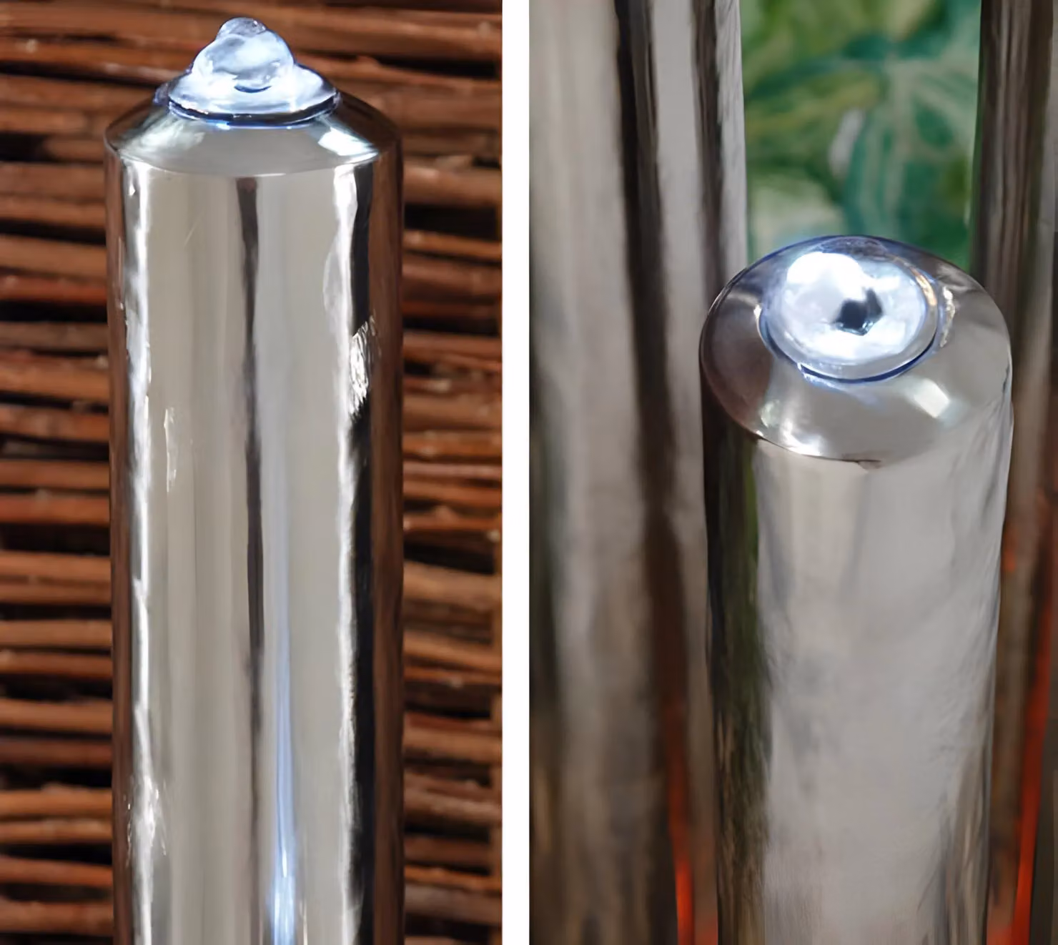 Primrose Polished Stainless Steel 3 Tube Column Water Feature Fountain with LED Light in Metallic Silver, Height: 121 cm – 2