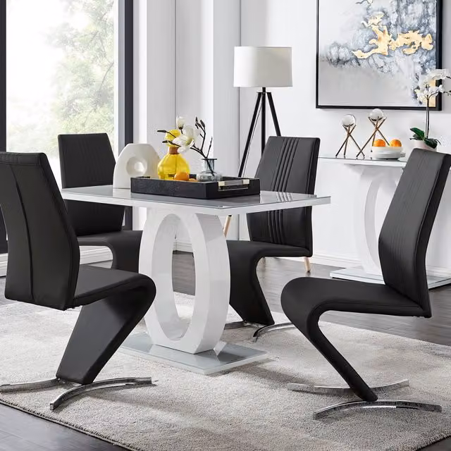 FurnitureboxUK Giovani Modern High Gloss Glass Rectangular Dining Table and 4 Willow Chairs Set in Grey, White and Black