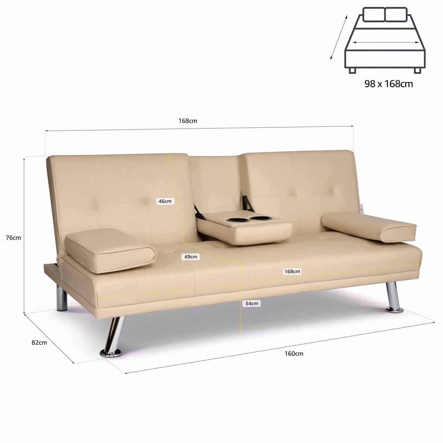 Bravich LTD Manhattan 2 Seater Click Clack Sofa Bed in Beige Faux Leather – 2