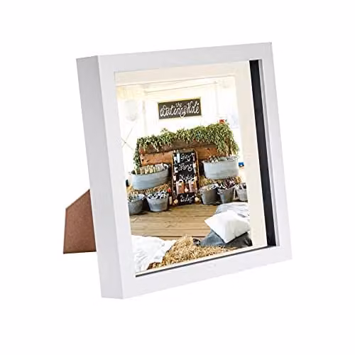 Nicola Spring Square 3D Shadow Box Photo Frame with Grey Mount in White