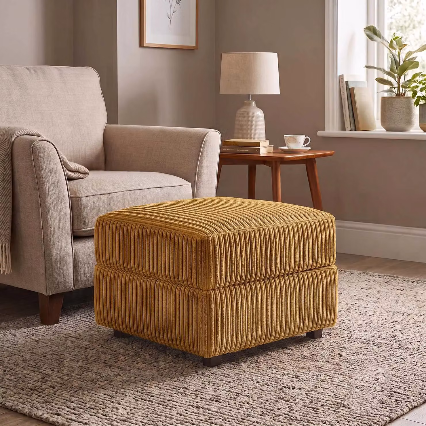 Furnishings For Less UK Luxor Delta Ferguson Soft Jumbo Cord Footstool in Mustard Yellow, W/D/H: 55 x 55 x 42 cm – 4