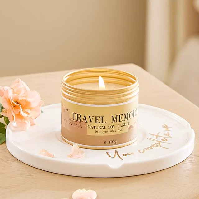 Livingandhome Baltic Amber Natural Soy Wax Travel Candle in Gold Metal Tin, 20 g