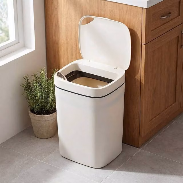 Living and Home 16L Automatic Motion Sensor Rubbish Bin with Soft Close in Cream/Beige