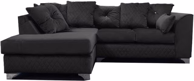Furnishings For Less UK Victoria 3 to 4 Seater L Shaped Corner Sofa, Left Hand Facing, Soft Plush Velvet with Scatter Back in Black