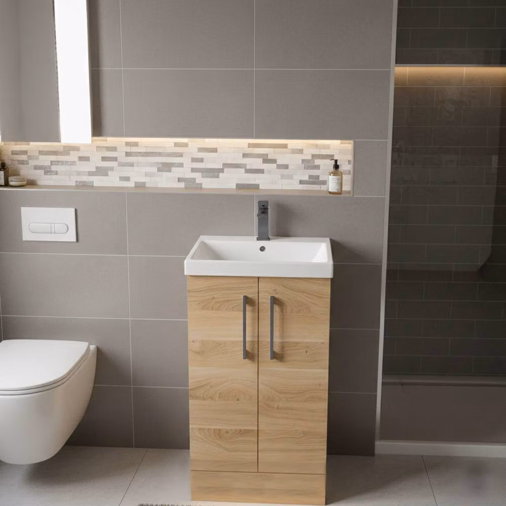Balterley Modern Freestanding Bathroom Vanity Unit with 2 Soft Close Doors in Bleached Oak Brown, Width: 50 cm – 2