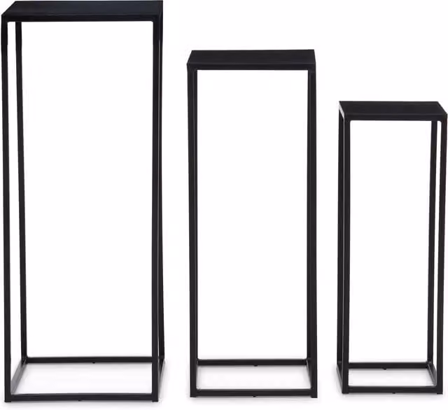 Orsina Nest of 3 Square Marble Top Side Tables with Black Powder Coated Metal Frames – 1