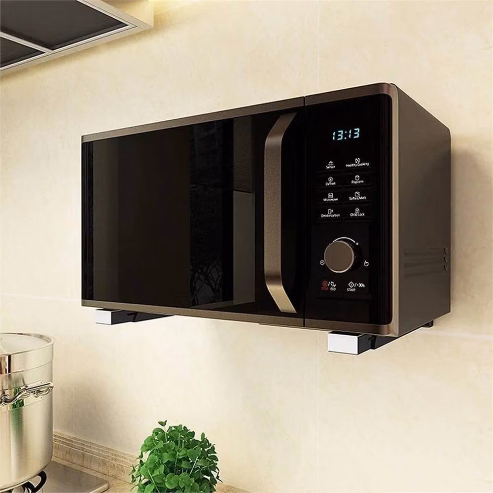 VOGREX Adjustable Wall Mounted Microwave Shelf and Oven Bracket Rack in Black Stainless Steel – 4