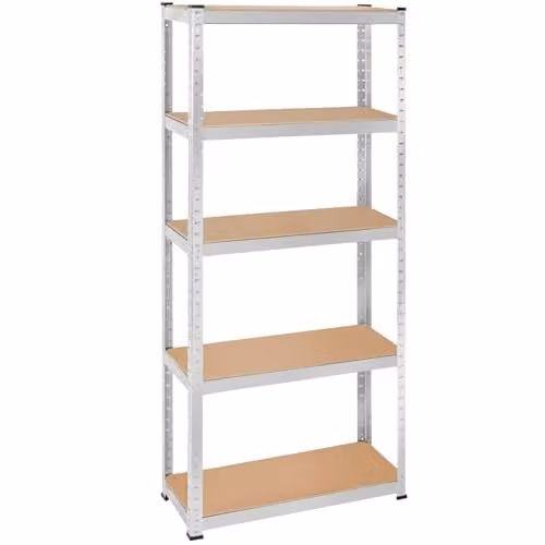 tectake 5-Tier Heavy-Duty Shelving Unit with Galvanised Steel Frame and Adjustable MDF Shelves, W/D/H: 180 x 75 x 30 cm – 1