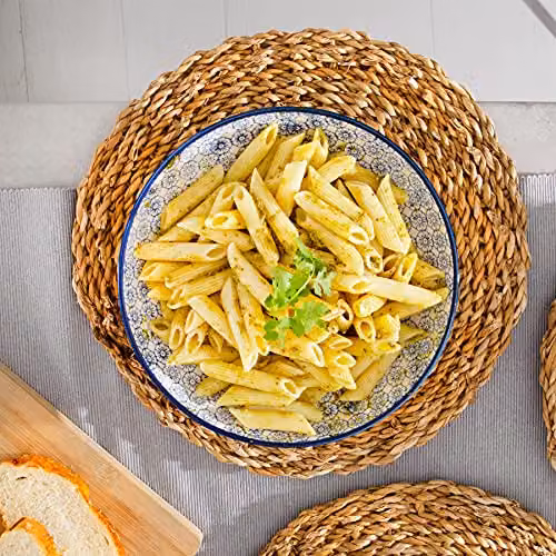 Nicola Spring Floral Patterned Porcelain Pasta Bowls, Blue, Pack of 6, Diameter: 22 cm – 3
