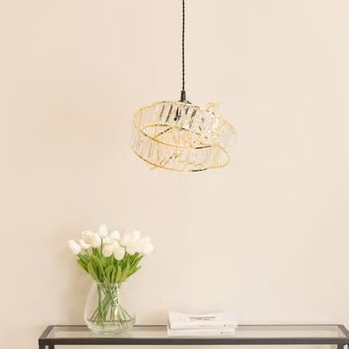 ValueLights Gold and Transparent Acrylic Jewel Intertwined Rings Art Deco Ceiling Pendant Light Shade, Shade Width: 30 cm