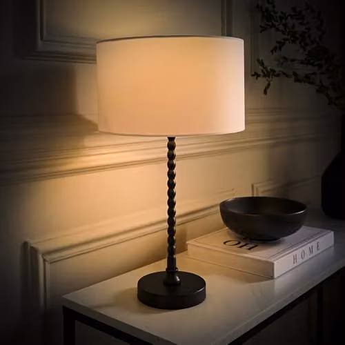 ValueLights Maeve Black Bobble Table Lamp with White Fabric Drum Shade – 3