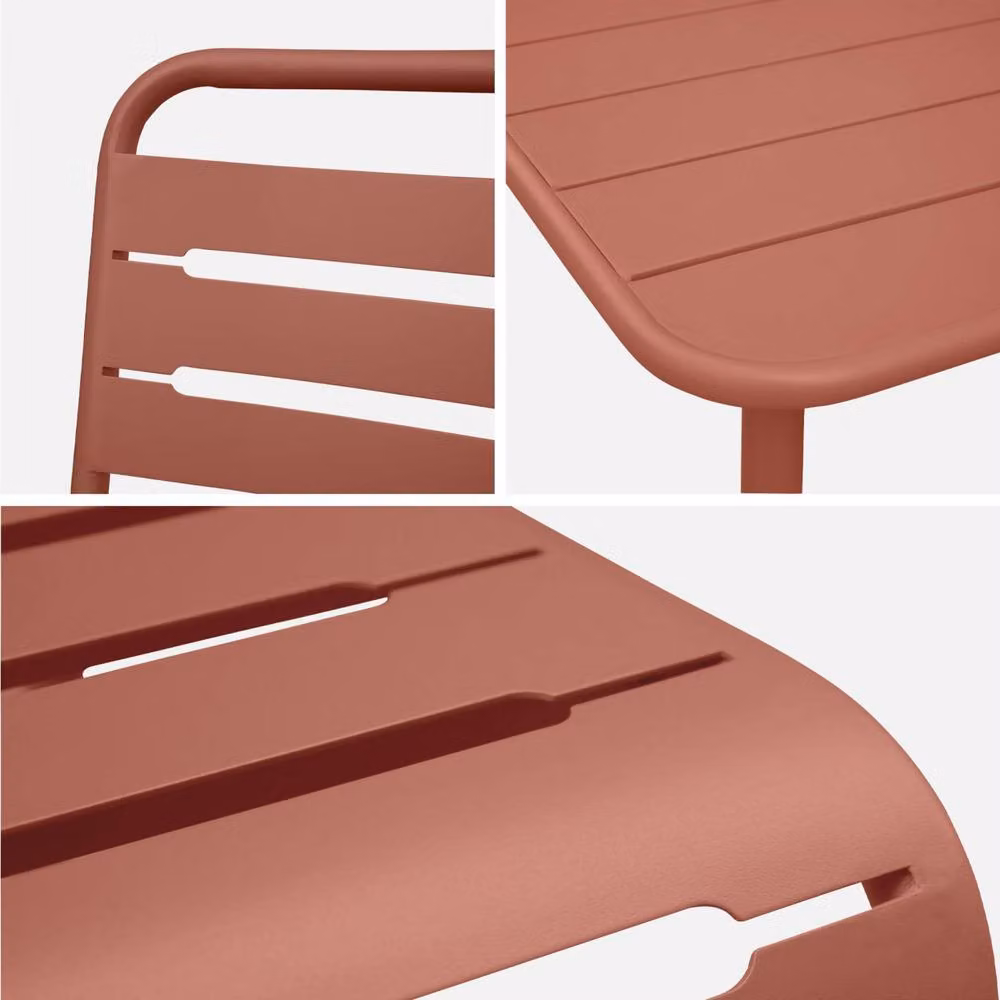 Sweekeek 4-Seater Rectangular Steel Garden Dining Set with 4 Chairs in Matt Terracotta – 3