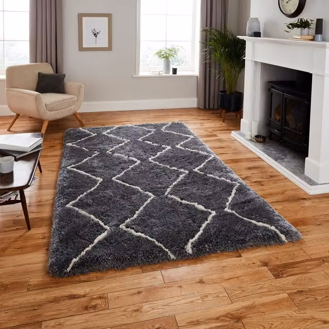 Think Rugs Moroccan Rectangular Rug in Grey and Cream, W: 120 cm x D: 170 cm