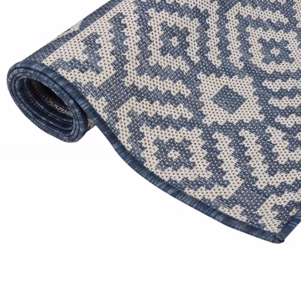 Berkfield Home Blue Striped Outdoor Flatweave Rug, W: 140 cm, D: 200 cm – 3