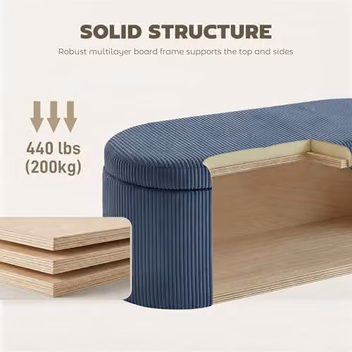 HOMCOM Corduroy Upholstered Storage Ottoman in Blue, W/D/H: 105 x 51 x 49 cm – 6