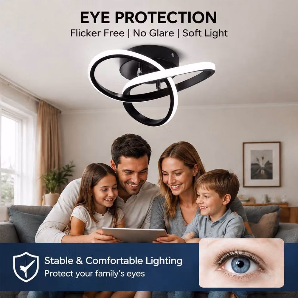 INMTFEI Modern Twisted Ring LED Ceiling Light, Black Flush Mount Metal Fixture – 3