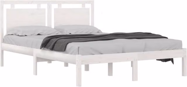 Berkfield Home Beautiful White Solid Pine Wood Bed Frame W/D/H: 200 x 200 x 205.5 cm