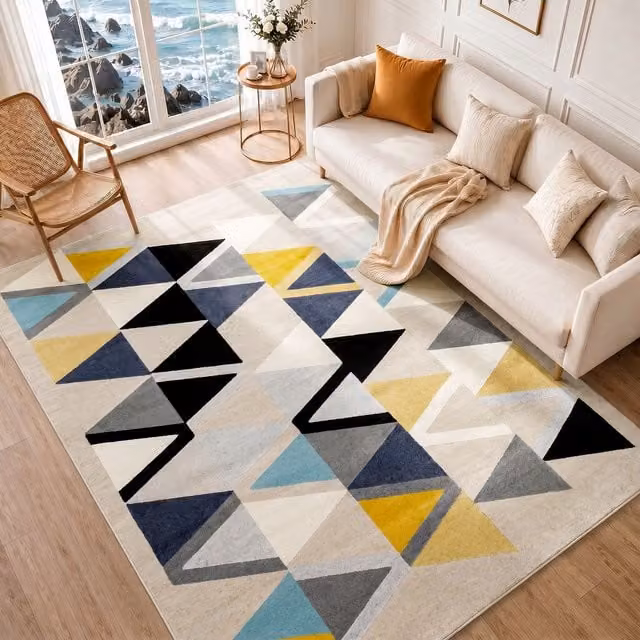 Livabliss City Geometric Rug in Yellow, Blue, Grey and Black, W: 80 cm, L: 220 cm