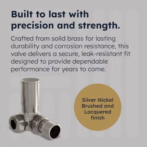UK Radiators Talus Bold Angled Thermostatic Radiator Valve and Lockshield Set in Silver Nickel with 1/2" x 15mm Brass Fittings – 3