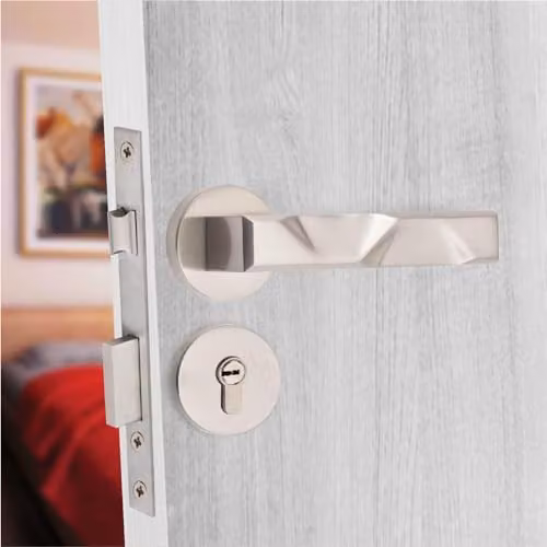 Golden Grace Nova Euro Lock Door Handles, 70mm Satin Nickel Key Lock Set in Silver – 2