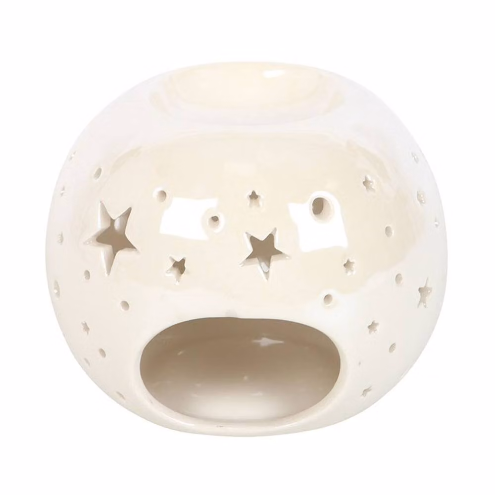 Uniqueful White Iridescent Ceramic Star Oil Burner and Wax Warmer for Tealights – 3
