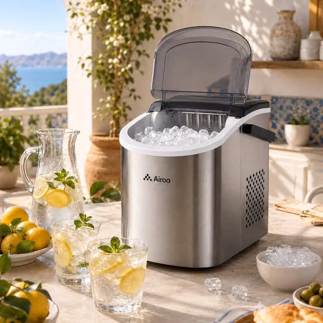 Livingandhome Portable Countertop Bullet Ice Maker with Carry Handle and Ice Scoop in Silver