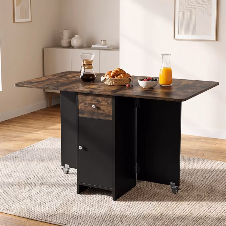 DHS Rustic Drop Leaf Dining Table with Storage in Brown and White, W/D/H: 120 x 65 x 75 cm