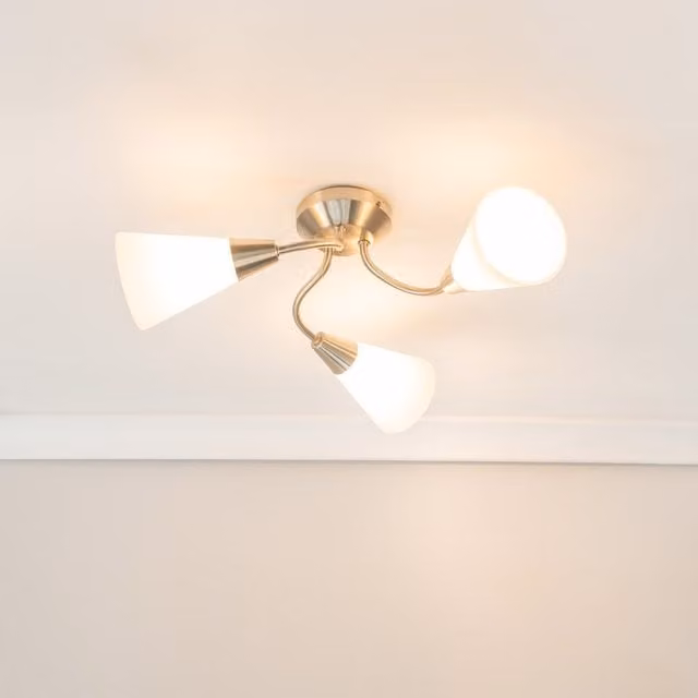 ValueLights Kristina 3 Way Curved Metal Flush Ceiling Light with Frosted Glass Shades in Silver