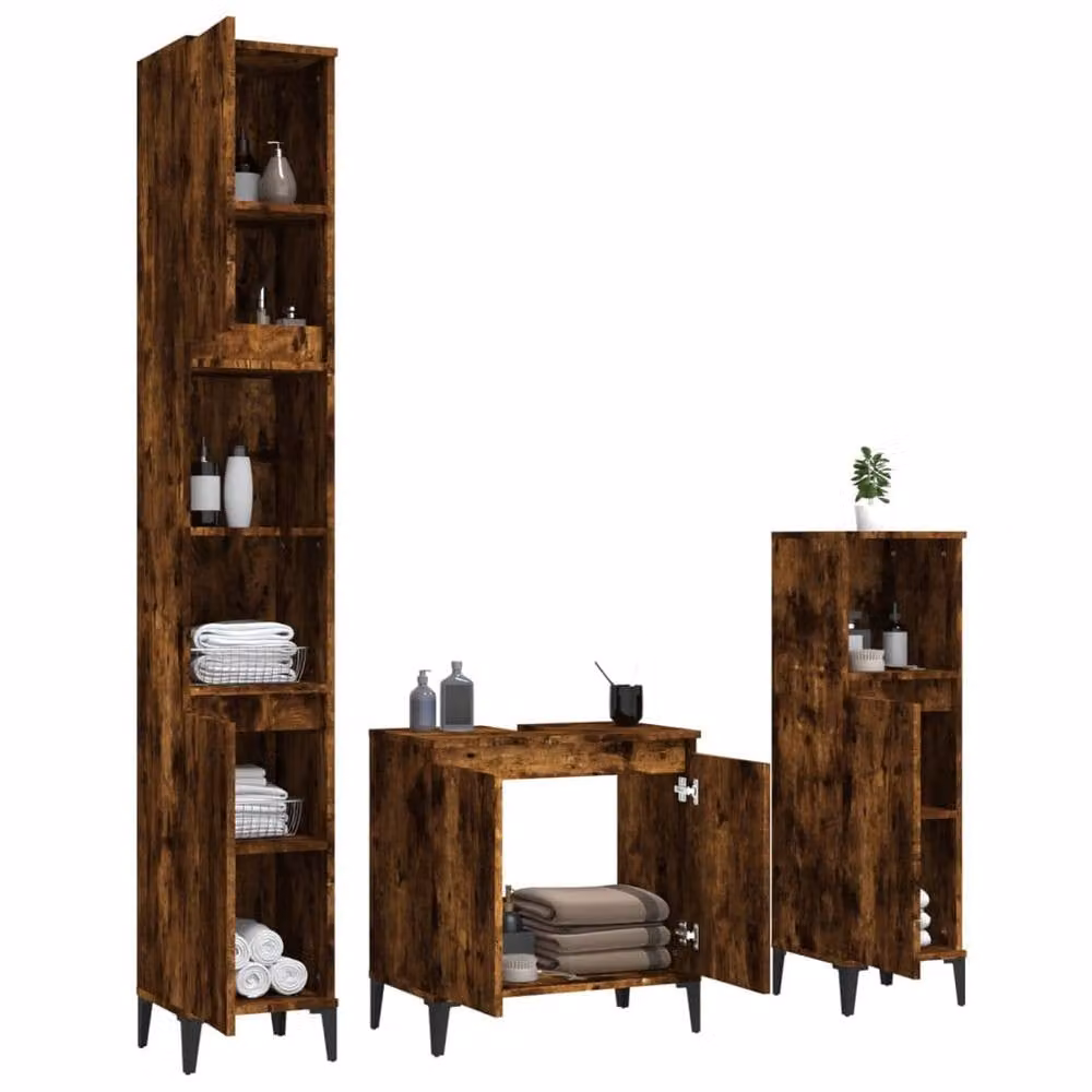 Berkfield Home 3 Piece Modern Bathroom Furniture Set in Smoked Oak Brown – 3