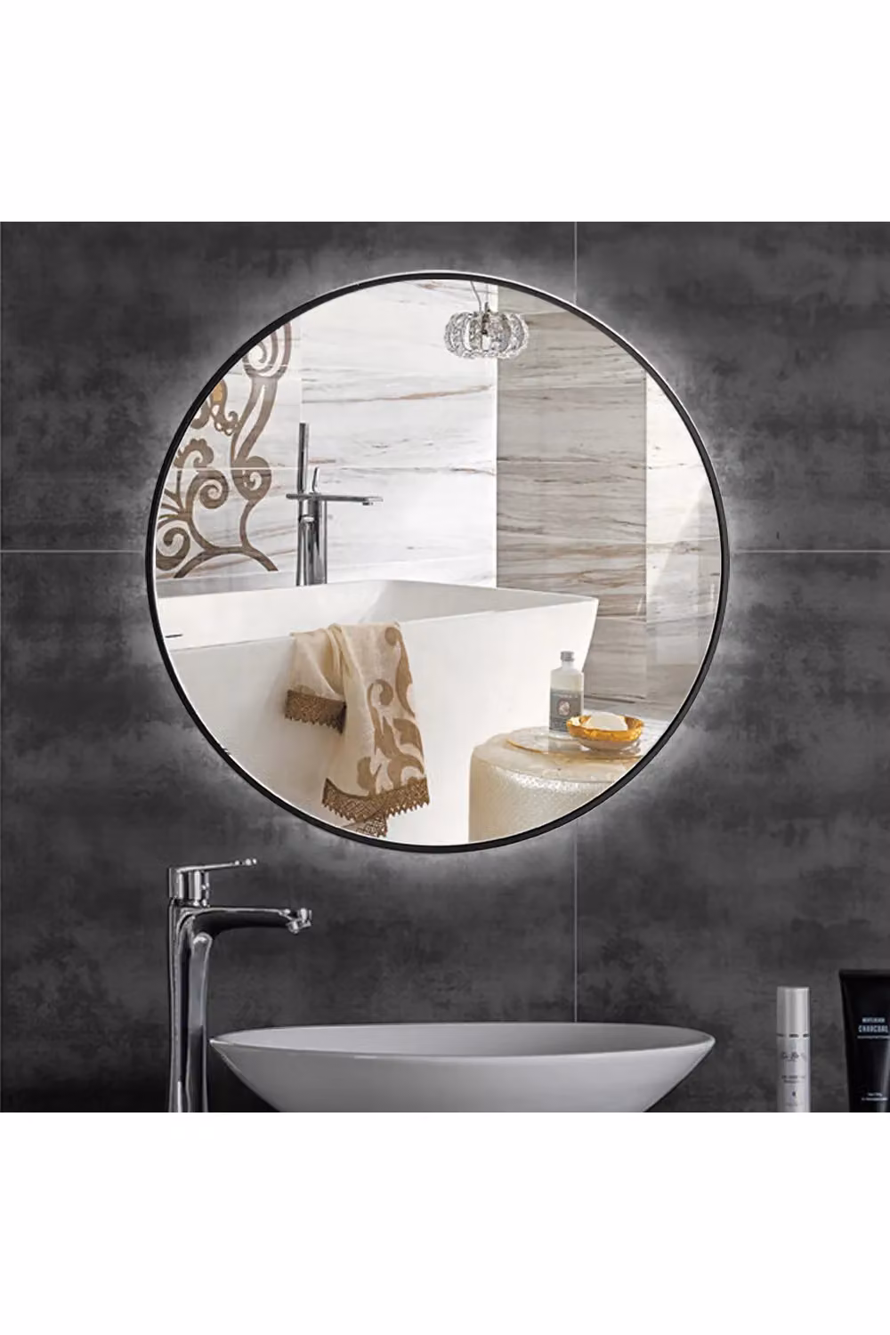 Living and Home Nordic Black Round Wall Mirror, Diameter: 60 cm – 5