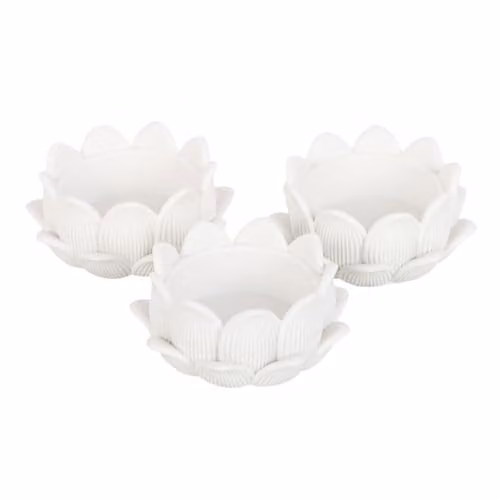 Something Different Wholesale Set of 3 White Ceramic Lotus Flower Tealight Holders – 1