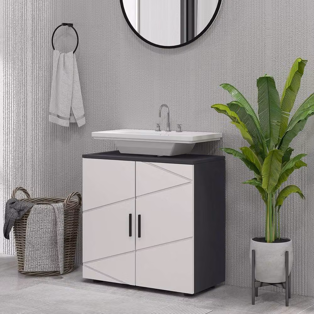 STILVORA Grey Under Sink Bathroom Cabinet with Soft Close Hinged Doors and Internal Shelves, W/D/H: 60 x 20 x 60 cm – 3
