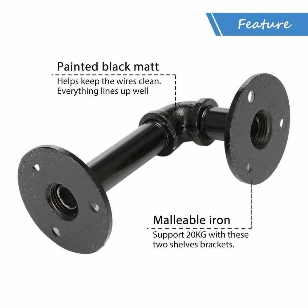 SPETLEK 4-Piece Industrial Iron Pipe Shelf Brackets in Black, W: 52 cm – 4