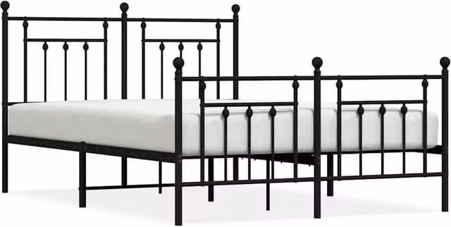 Berkfield Home Metal Bed Frame with Headboard and Footboard in Black, W/D/H: 140 x 190 cm