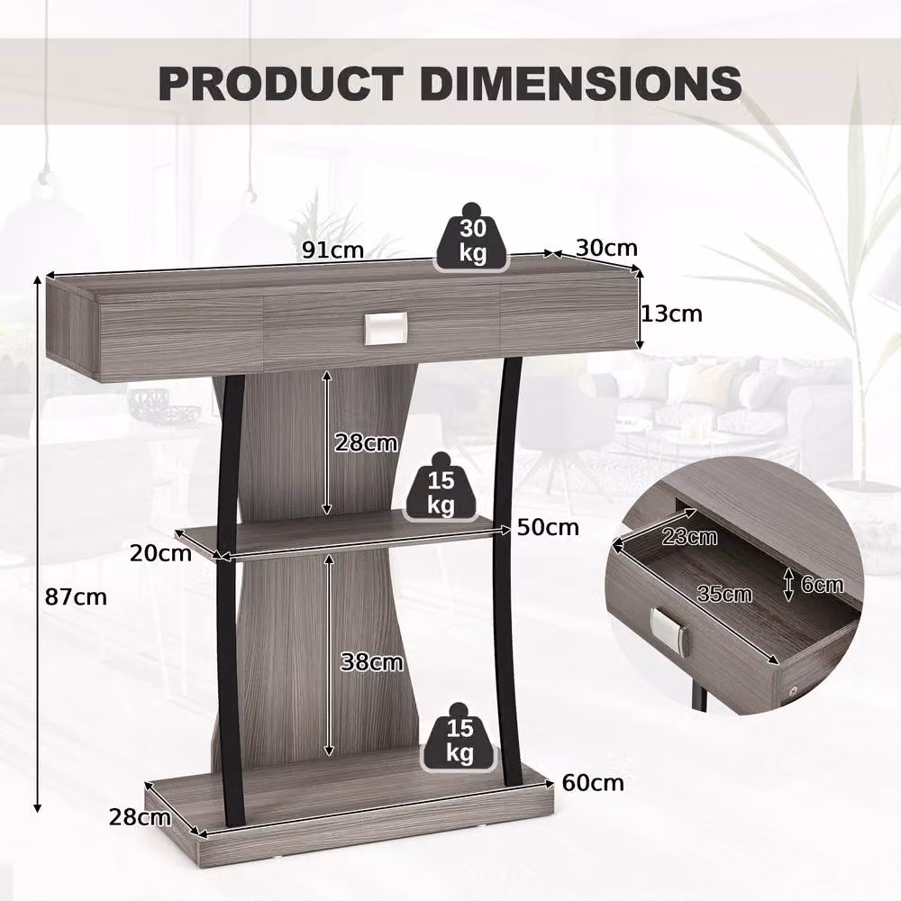 CASART Modern Grey Console Table with Drawer for Living Room or Hallway – 6