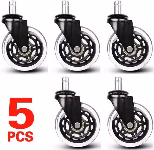 FLAVORA 5-Piece Universal Rotatable Home Office Chair Replacement Wheels in Black