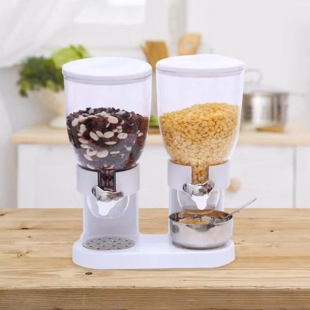 Livingandhome Dual Cereal Dispenser Airtight and Leakproof Dry Food Container, White and Transparent