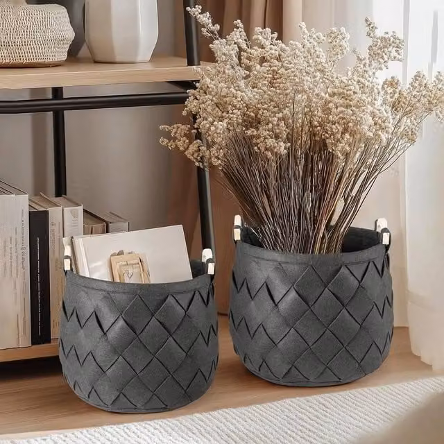 EONLION Black Felt Collapsible Storage Basket with Handles – 1