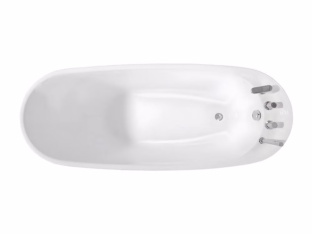 Vente-unique Natalia White Oval Acrylic Island Bathtub with Taps, W: 150 cm, D: 75 cm, H: 70 cm – 2