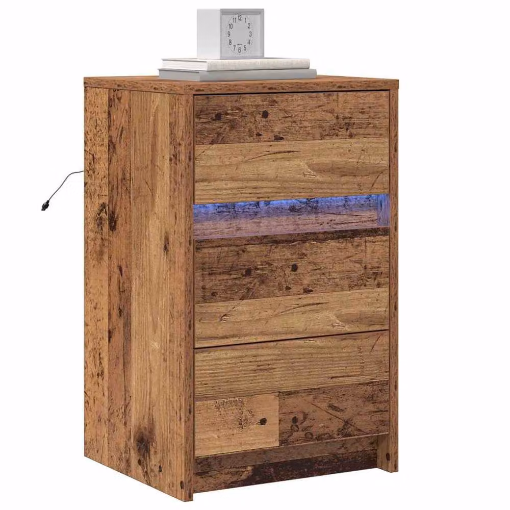 Berkfield Home Rustic Brown Bedside Cabinet with Integrated LED Lighting – 3