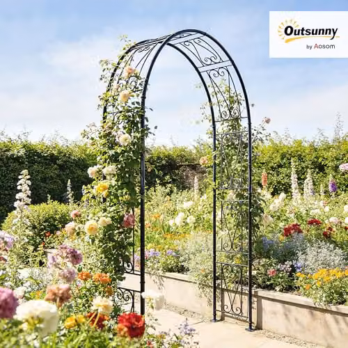 Outsunny Black Metal Garden Rose Arch for Climbing Plants, H 246 x W 155 x D 40 cm – 2