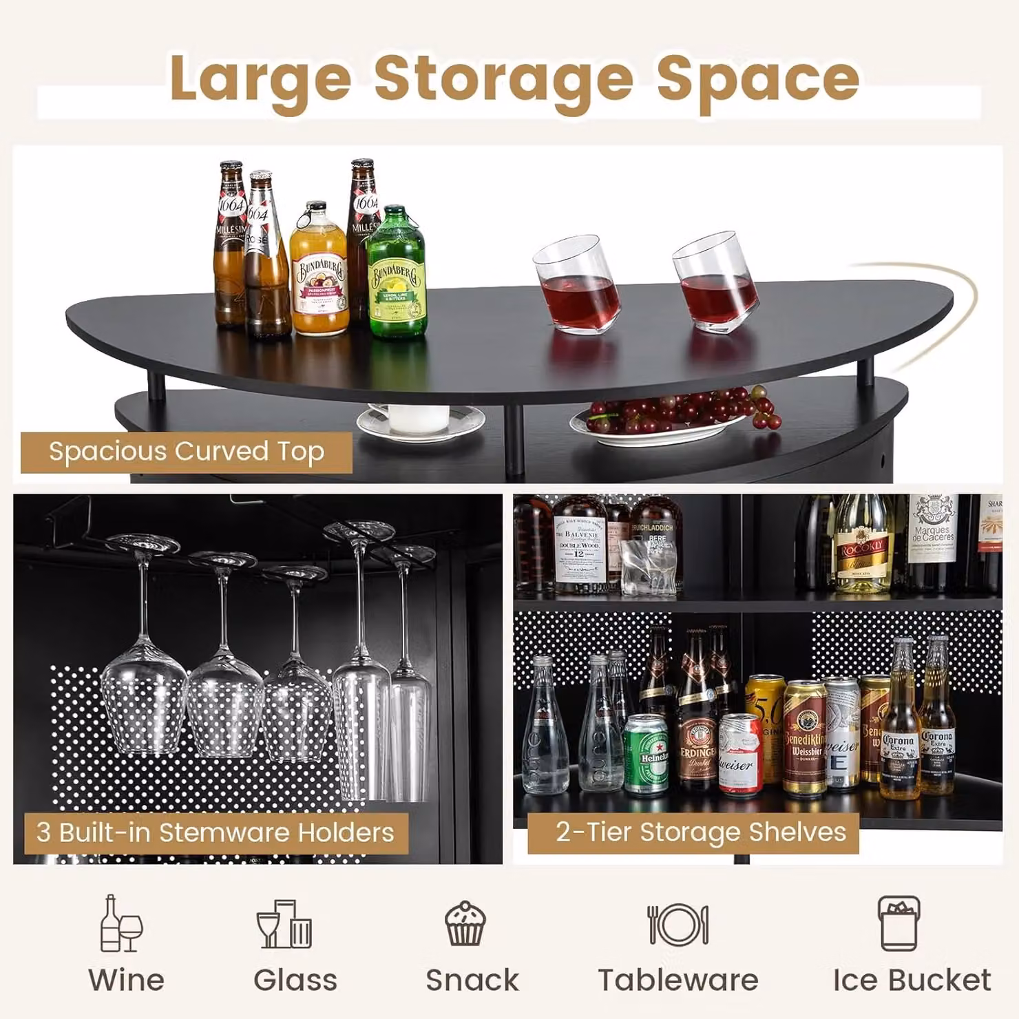 Gymax 4-Tier Industrial Home Bar Unit with Metal Storage Shelves and Footrest in Black – 3